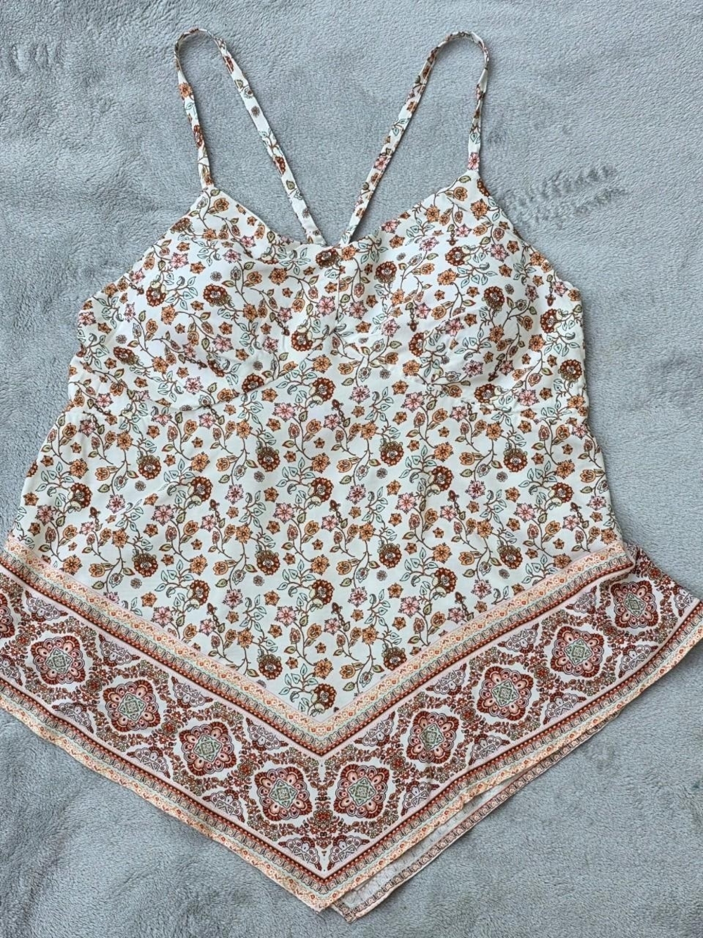 L No Boundaries Floral Handkerchief Cami Top